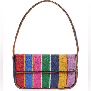 NWOT STAUD Tommy Beaded Multicolor Sunset Stripe Striped Handbag